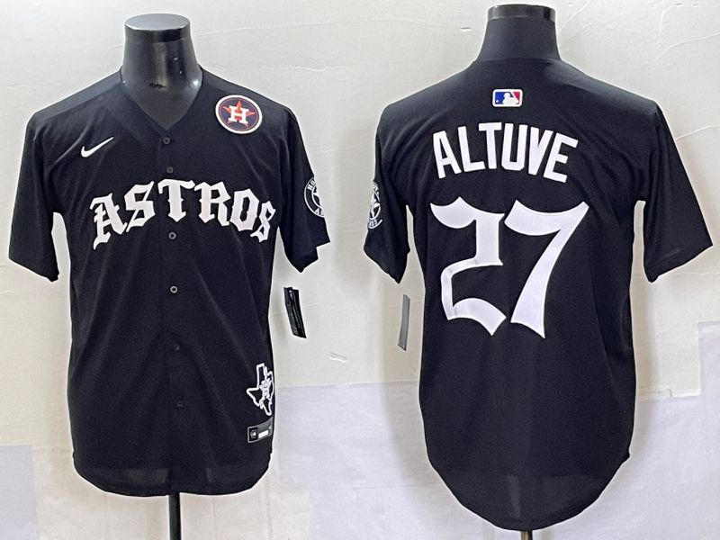 Men 2025 Houston Astros 27 Altuve Black Seven generations Joint Name Nike MLB Jersey style 11